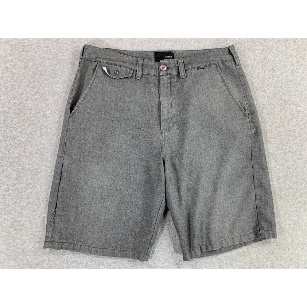 Hurley Cotton Blend Flat Front Casual Shorts (Men's Size 34) Gray‎
